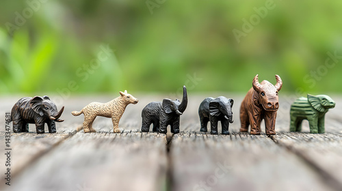 Miniature Animal Figures On Wooden Background