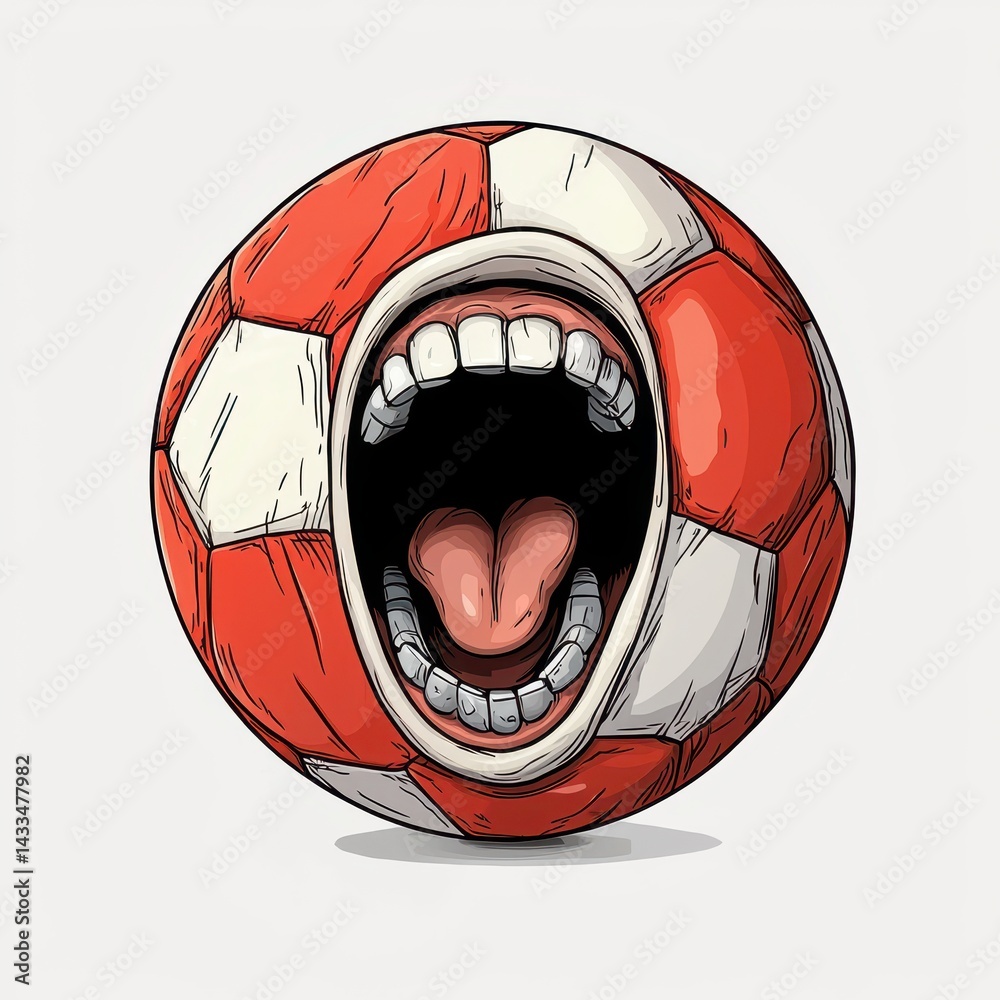 Fototapeta premium Pixel Art Soccer Ball with Open Mouth and Tongue Out