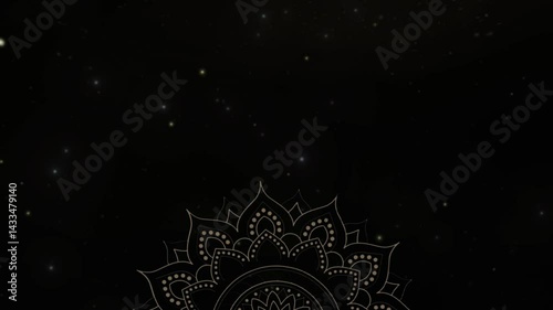 Shiny sprinkle glitter abstract mandala overlay effect golden glowing sparkle animation for spiritual Islamic event festive background Eid Ramadan decorative light design