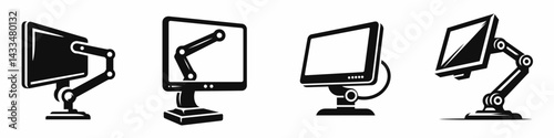 A Monitor arm. Stationary graphic design. Adjustable display mount ergonomic computer screen extension for desk comfort.