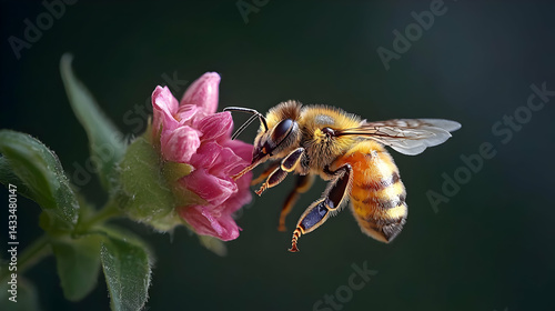 Honeybee On Pink Flower Closeup