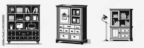 A Office armoire. Stationary graphic design. Workstation closet commercial depot cabinet organization core workplace unit.