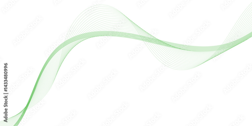 Abstract green lines on a white background. Modern technology wave design. Vector illustration .abstract background, wavy abstract green lines in wave shape, data flow concept, white background