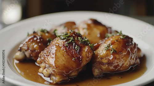 Herb-Infused Honey Glazed Chicken on a White Plate