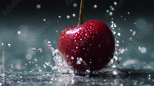 The Splash of Perfection: A Single Red Cherry Hits the Surface