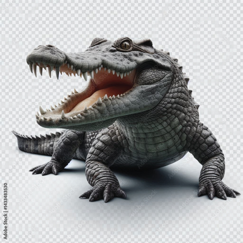 Naklejka premium Crocodile Isolated on Transparent White Background – Realistic Wild Animal