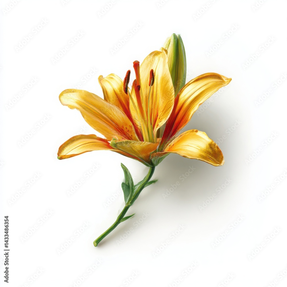 Obraz premium Elegant orange lily flower blossom on white background