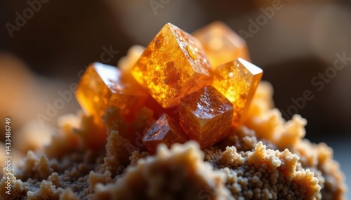Macro shot of barite sulfate crystal in beautiful brown color, beautiful, shot