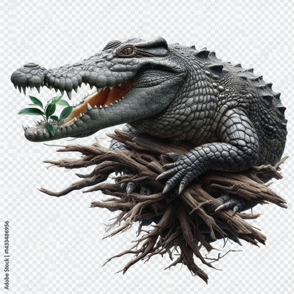 Fototapeta premium Crocodile Isolated on Transparent White Background – Realistic Wild Animal