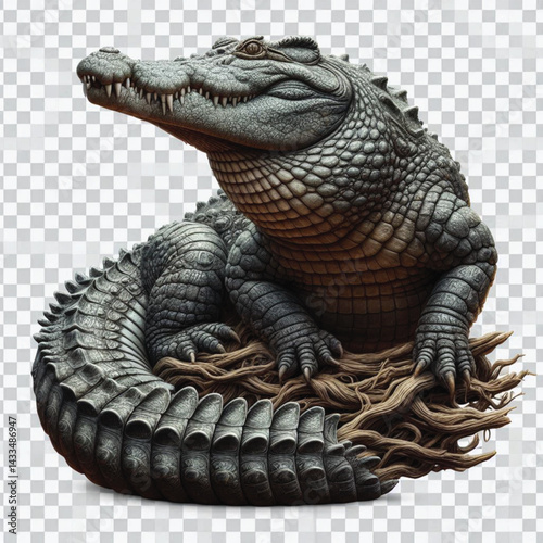 Crocodile Isolated on Transparent White Background – Realistic Wild Animal