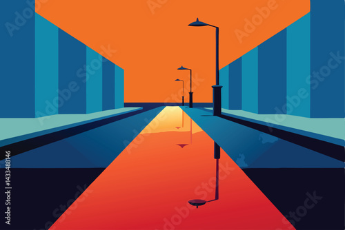 street puddle reflecting traffic light colors .eps
