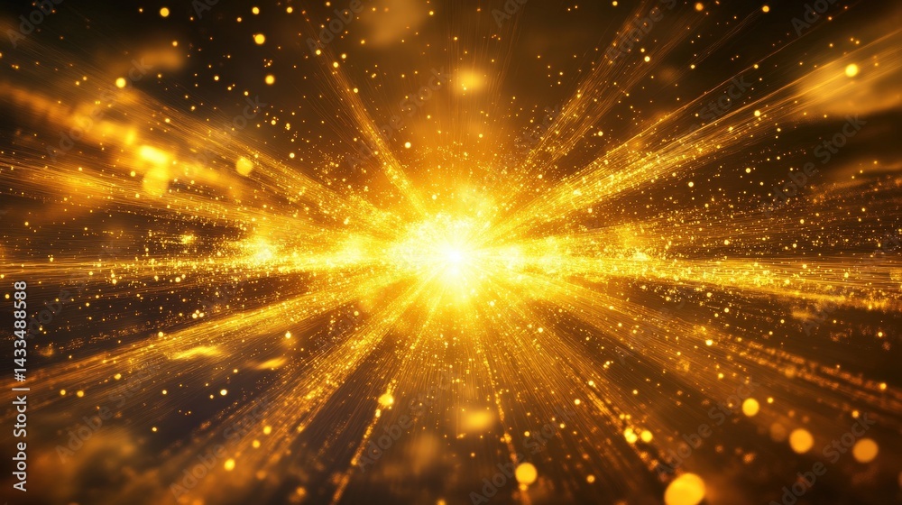 A golden light explosion with radiant beams shooting outward in a spectacular display