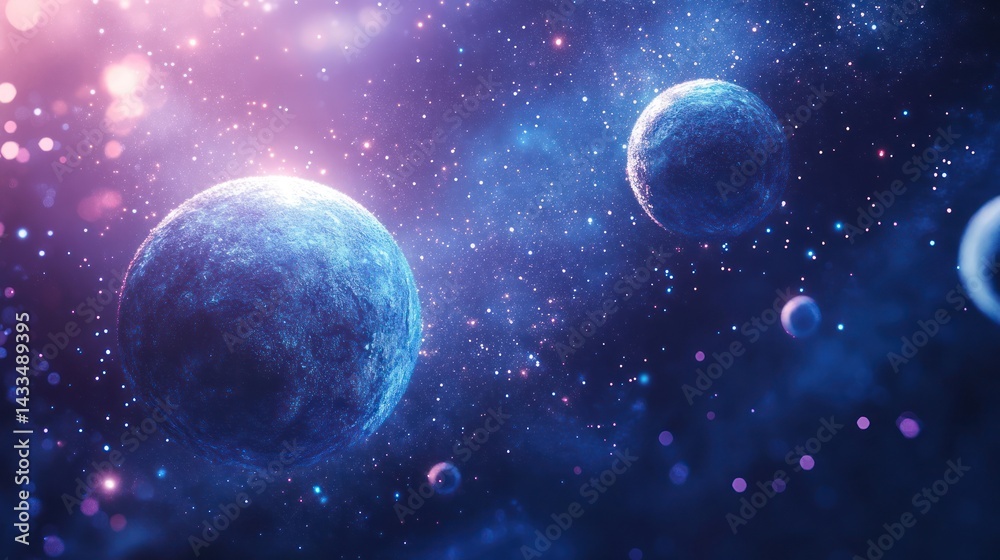 Naklejka premium Cosmic Planets Nebula Background Space Art