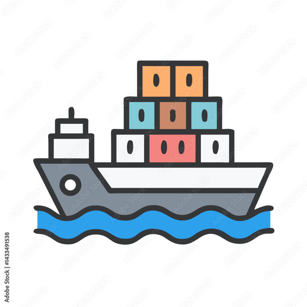 Obraz premium Cargo Ship with Containers Icon Design