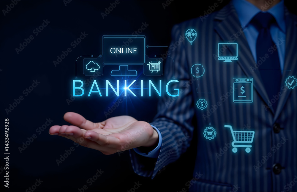 Online Banking Concept with Digital Elements Online Banking Concept with Digital Elements