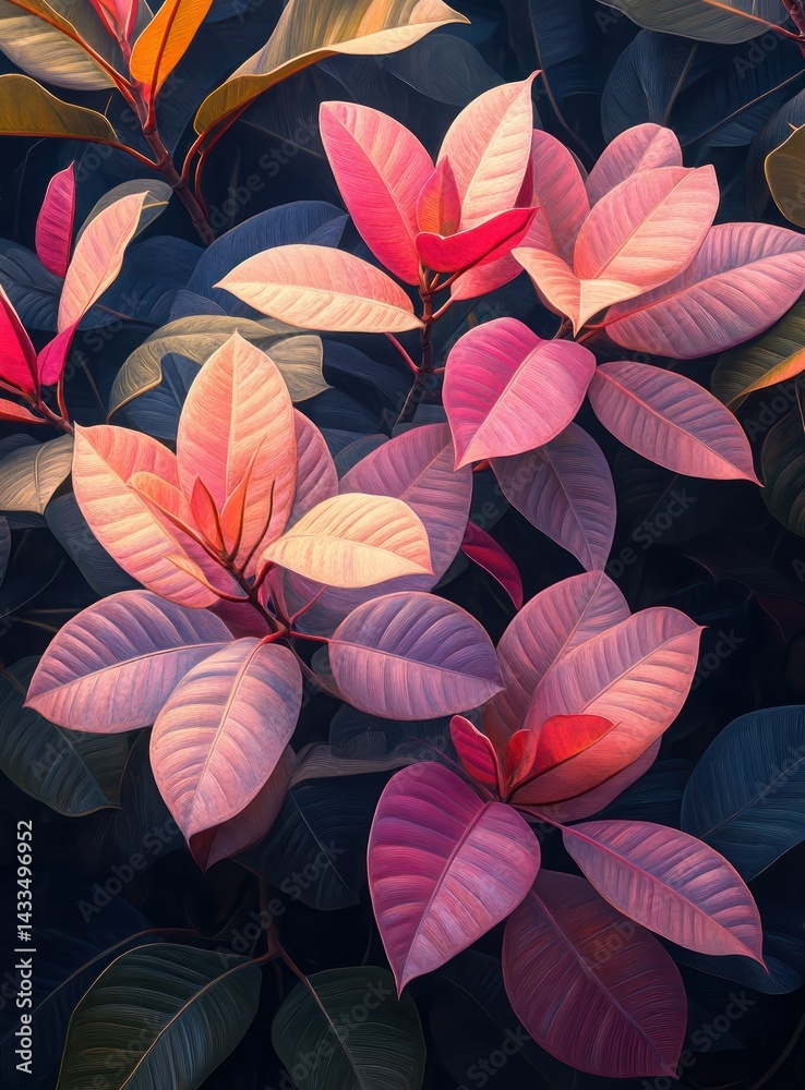 Naklejka premium Pink foliage with vibrant leaves, and nature.