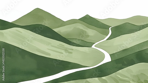 Obraz na płótnie Winding mountain road journey through green hills, scenic landscape for travel brochures w salonie