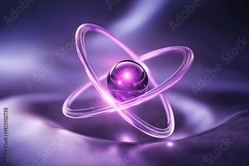 Abstract atom model, glowing purple  Atomic structure,  modern design  Intricate energy rings