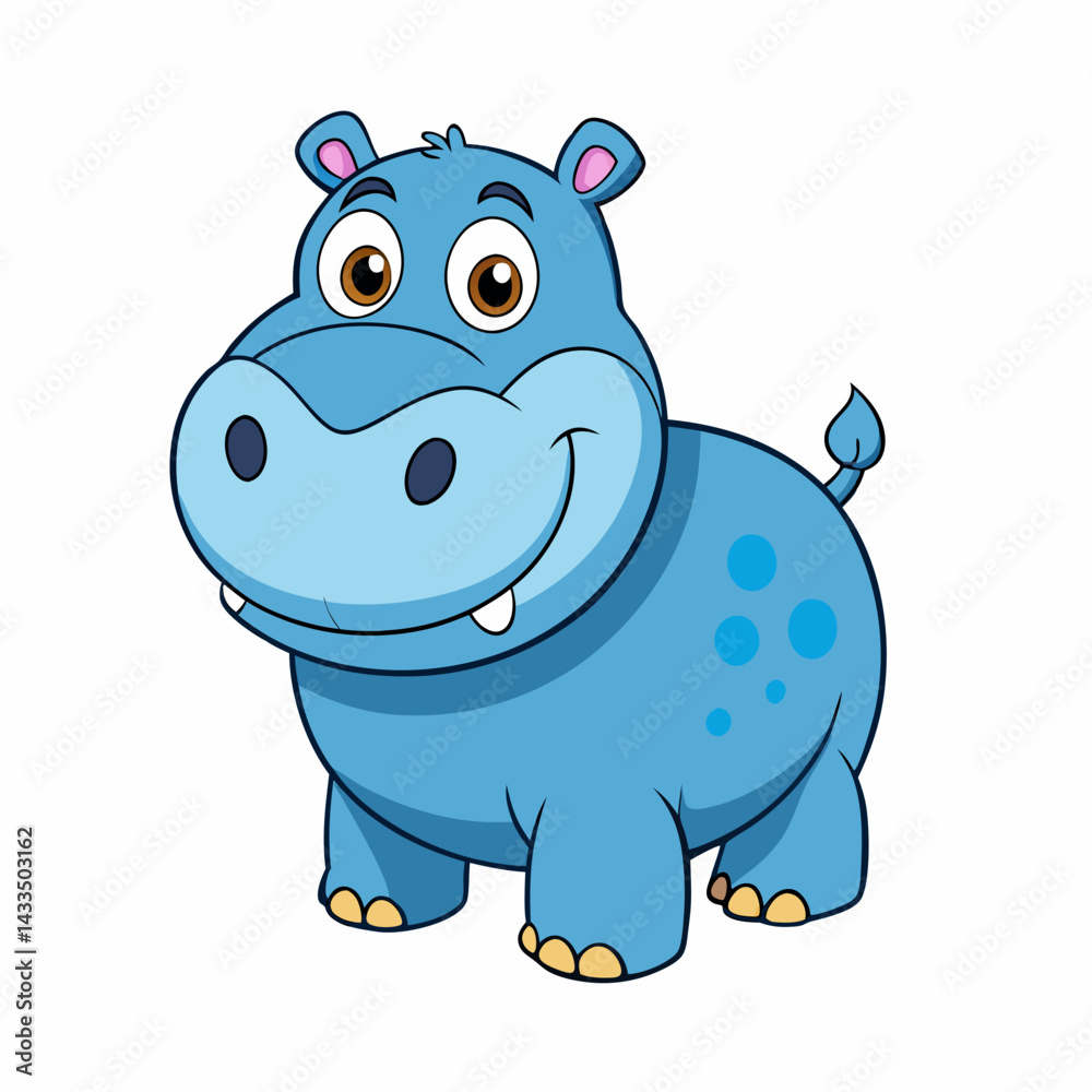Fototapeta premium cartoon, animal, hippo, illustration, vector, mammal, hippopotamus, wild, rhino, zoo, wildlife, fun, safari, art, rhinoceros, baby, drawing, character, nature, fat, funny, bear, elephant, comic, horn