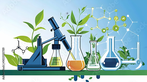 Colorful Laboratory Illustration Featuring Plants and Chemical Elements