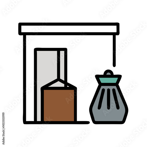 Room Trash Can with Bag Icon Design