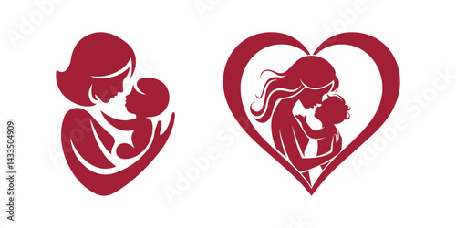 Mother and Child Love Silhouette Vector Set for Mother's Day and Family Themes