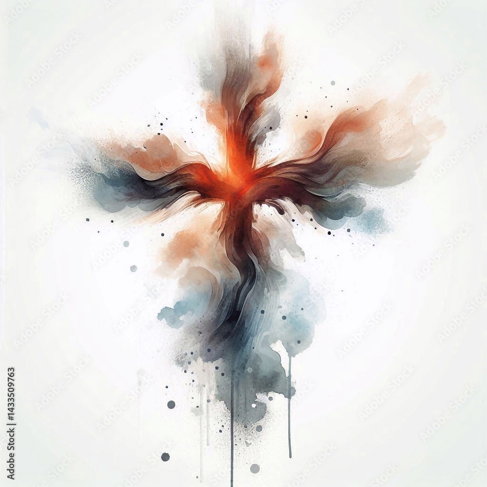 Watercolor paint Cross – Christian Hope and Resurrection Concept. AI generated illustration