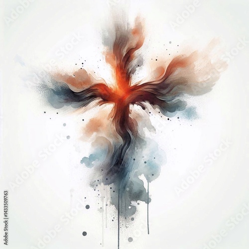 Obraz na płótnie Watercolor paint Cross – Christian Hope and Resurrection Concept. AI generated illustration w salonie