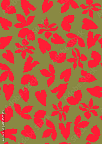 Abstract Hand Drawing Two Colors Flowers and Leaves Seamless Vector Pattern Isolated Background Seamless vector floral pattern in Hawaiian style with big flowers. Silhouette flower pattern for textile