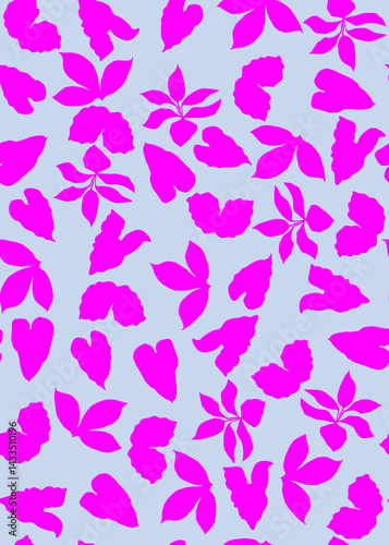 Abstract Hand Drawing Two Colors Flowers and Leaves Seamless Vector Pattern Isolated Background Seamless vector floral pattern in Hawaiian style with big flowers. Silhouette flower pattern for textile