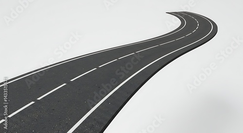 Curving Road Perspective with Asphalt and White Lines