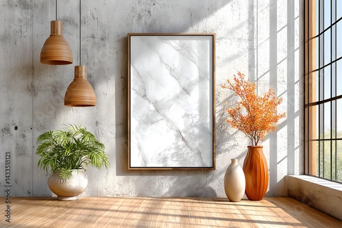 A clean and minimal poster mockup displayed on a raw cement wall, highlighting modern design aesthetics with industrial texture and simplicity.