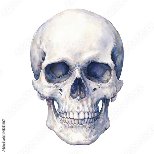Full Body Skull Head Anatomy Medical Science Isolated Hand Drawn Watercolor Painting Illustration