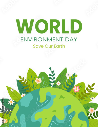 Environment Day. Earth Day. Poster, poster or postcard on the theme Caring for nature and ecology. Vector illustration on an isolated background