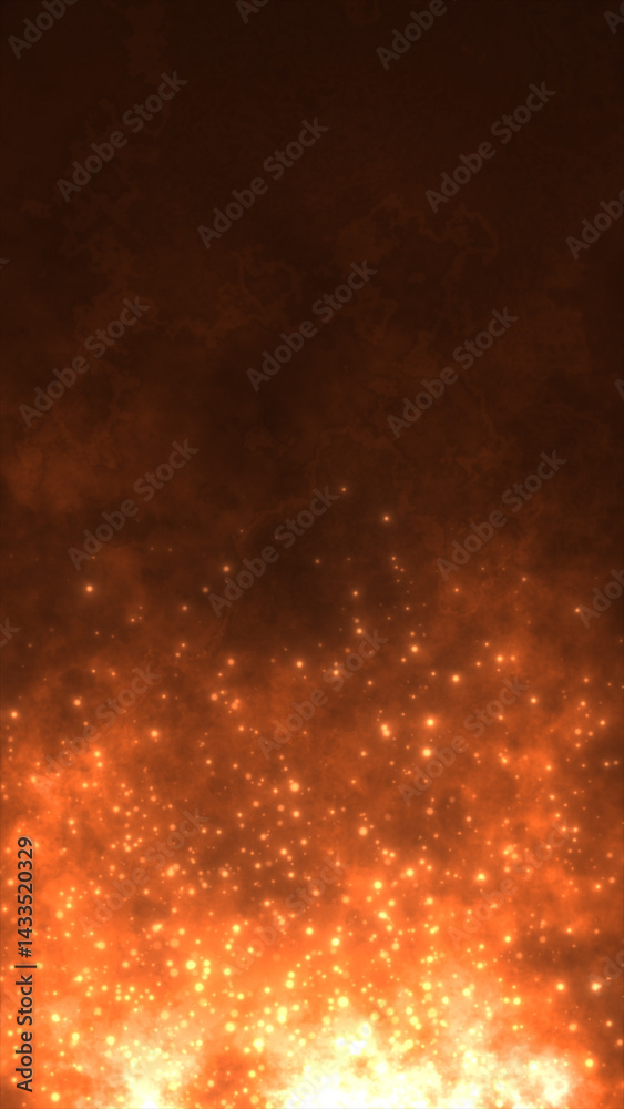 Obraz premium Fiery glowing orange particles rise in a smoky cosmic background
