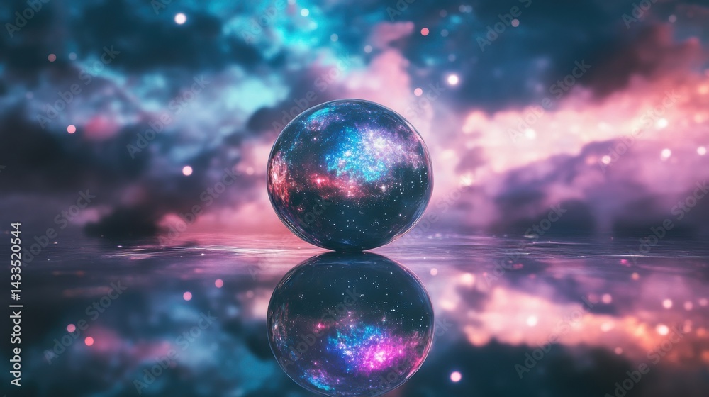 Fototapeta premium Floating Crystal Sphere Reflecting Infinite Stars - Standard 6x