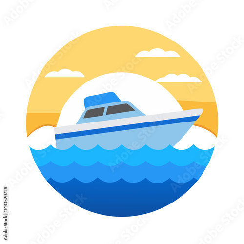 Speedboat on Ocean Surface Icon Design