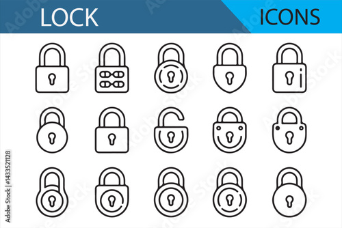 Icon Set of Lock and Padlock Designs for Safety, Access Control, and Digital Security