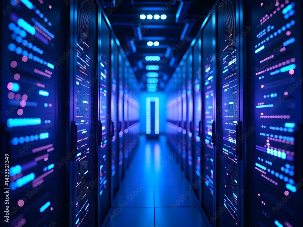 Fototapeta premium AI data center with neural networks and data flow