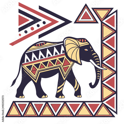 Ethnic Pattern Vector Triangles, Diamonds, and Zigzag Shapes in Tribal Line Art

