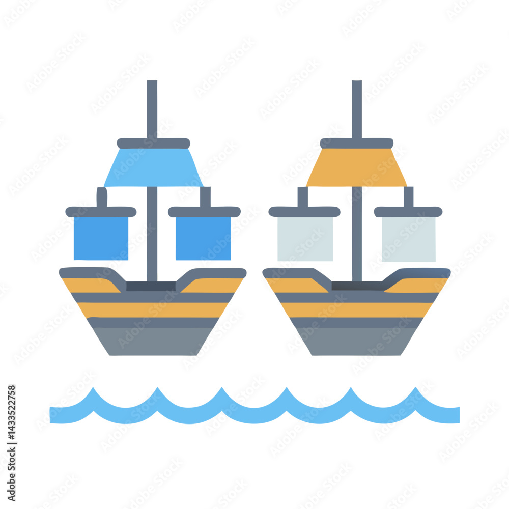 Two Ships Sailing Side Icon Design Two Ships Sailing Side Icon Design