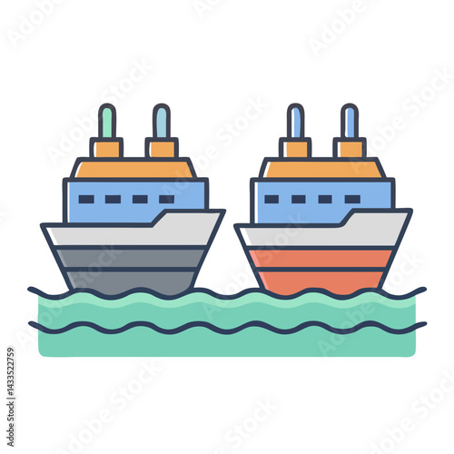 Two Ships Sailing Side Icon Design