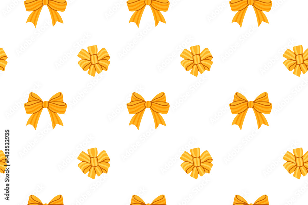 Obraz premium Seamless pattern with golden bows and round rosettes on white background