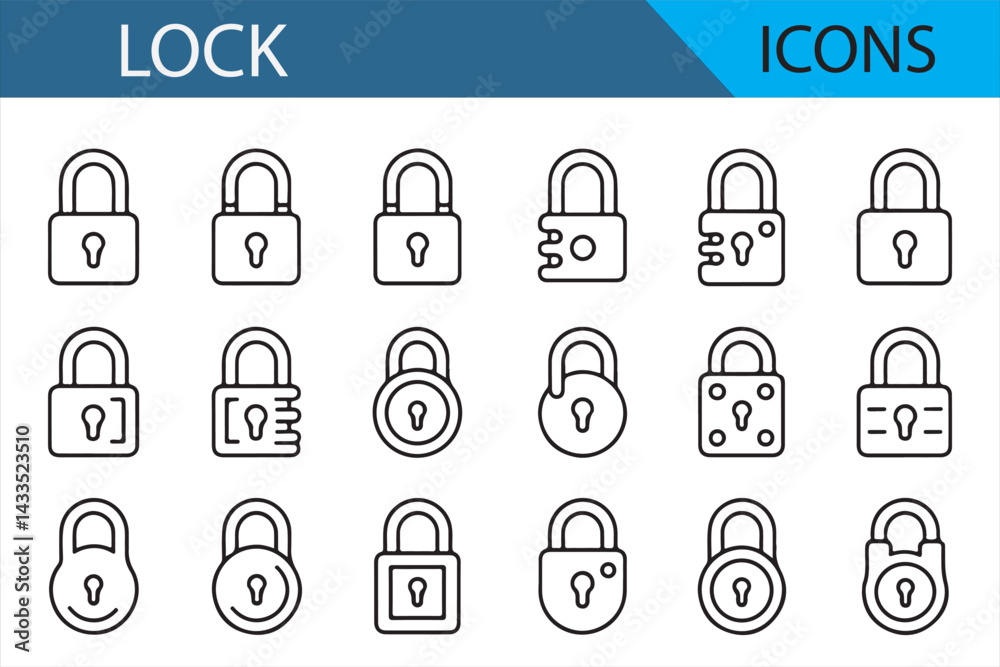 Set of Lock Icons in Various Styles for Protection, Privacy, and Security Illustrations