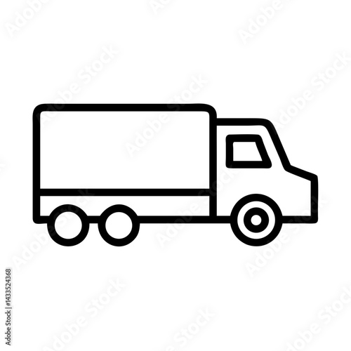 Black linear icon of a delivery truck on a transparent background, a symbol of shipping and transport, perfect for web design or mobile app.