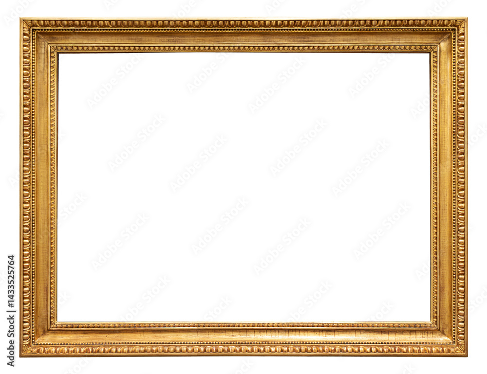 Antique gilded antique picture frame with transparent background, png image
