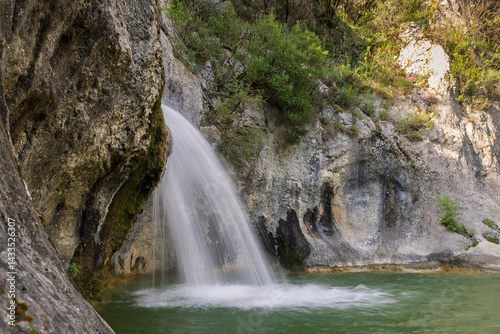 Konstfotografi Gour de la Sompe waterfall after a few days of rain, Ardèche, France