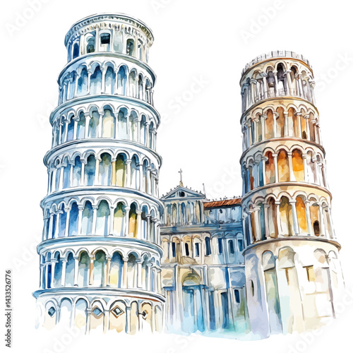 watercolor of Famous Landmark From Europe, vector, isolated on a white background.