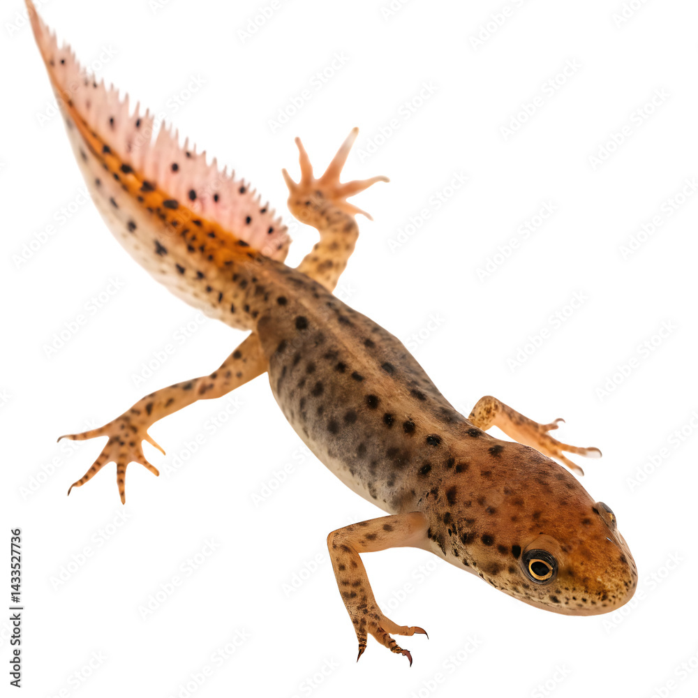 Naklejka premium Single Spotted Newt Larva Isolated on a Transparent Background