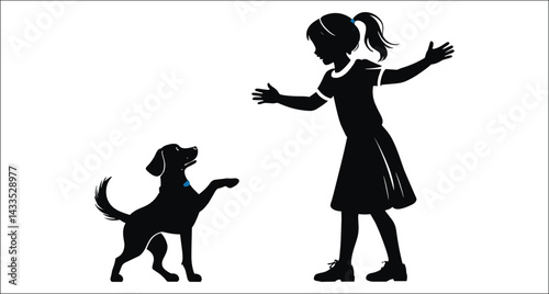 Girl And Dog Silhouette Playing Together Friendship And Childhood Vector Illustration